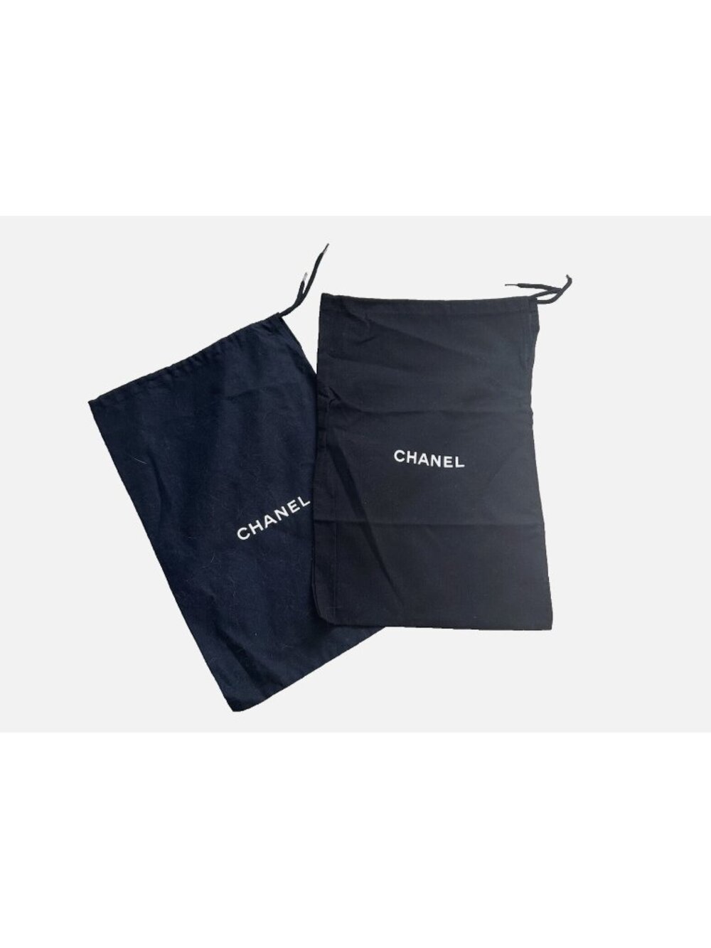 2 Chanel Dust Bag 13" x 8" Black with Ribbon Drawstring